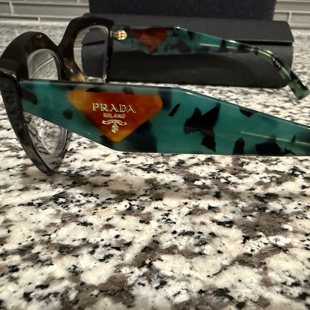 Prada Women’s Cat Eye Glasses in Brown Tortoise with Teal side pieces - Picture 5 of 9